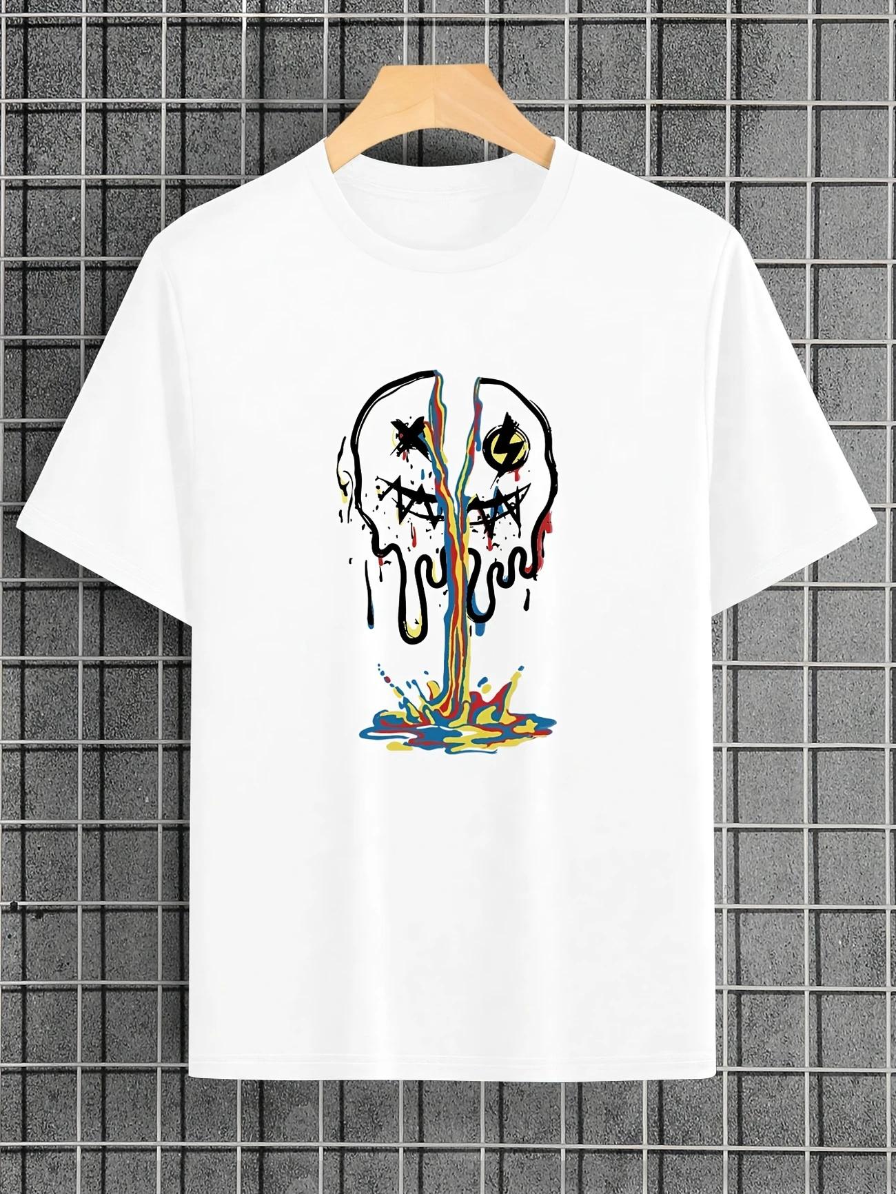 

Мужская модная футболка с принтом скелета и цветка, счастливое лицо, мужская повседневная футболка в уличном стиле, универсальная футболка с коротким рукавом S