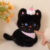 Sitting Pose Black Cat Plush Toy with Cream Cake Meow Meow Plush Toys  Festive Decor