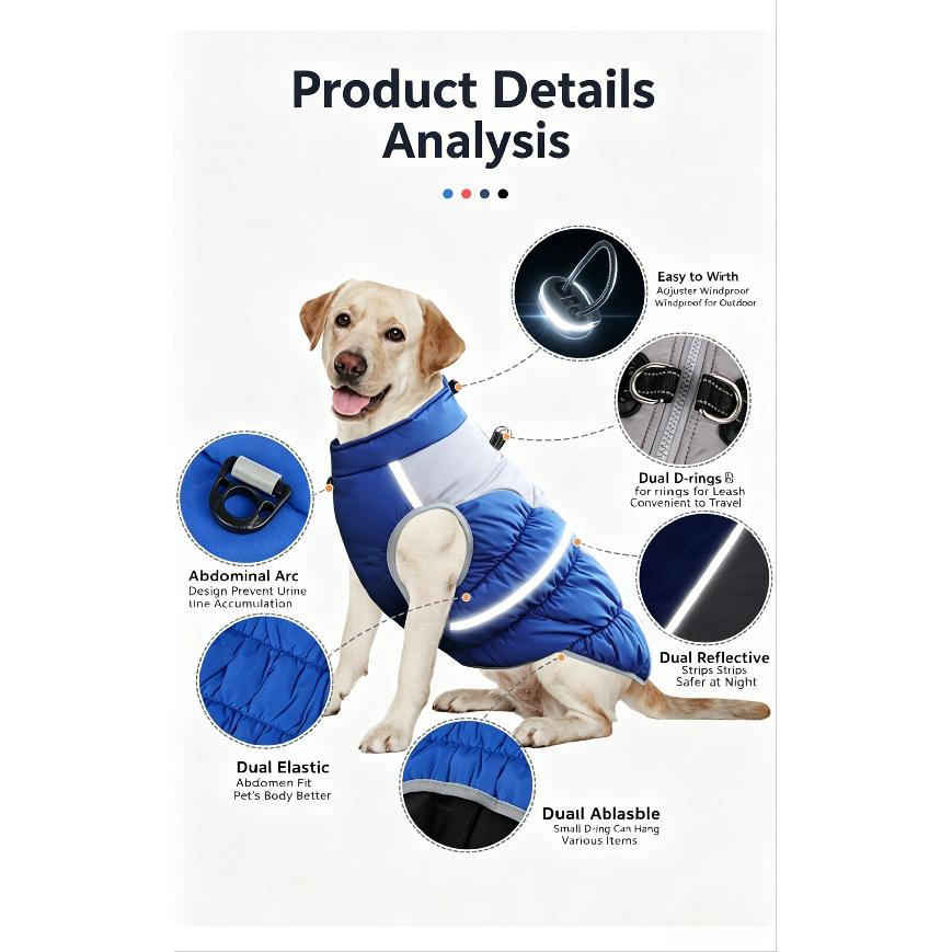 Windproof and Warm Dog Coat Comfortable and Soft Dog Jacket Cold and Wind-resistant Down-like Cotton-padded Dog Apparel