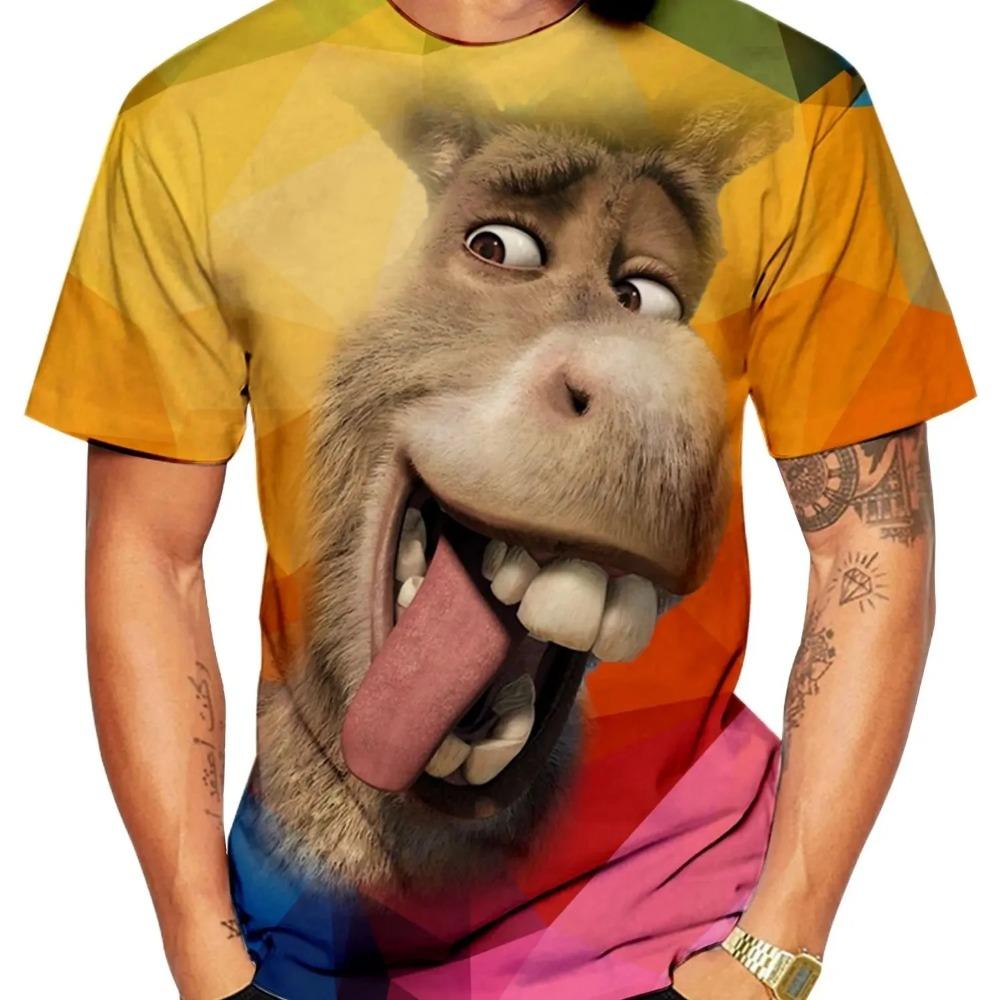 Summer 3D Fun New Animal Donkey Pattern Men's Printed T-shirt Fun Harajuku Round Neck Loose Short Sleeve Clothing Top
