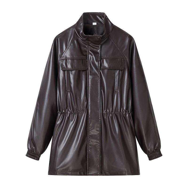 Womens Faux Leather Biker Jacket With