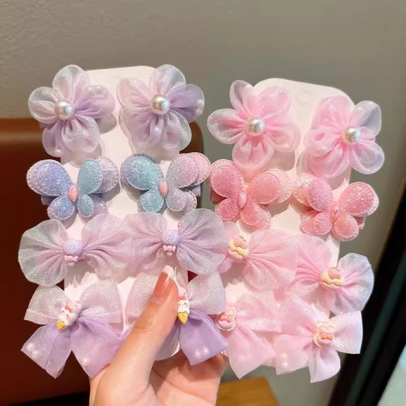 8Pcs New Bow Hair Clip Children's Princess Mesh Super Fairy Hair Card Girl Headdress Little Girl Butterfly Hair Accessories