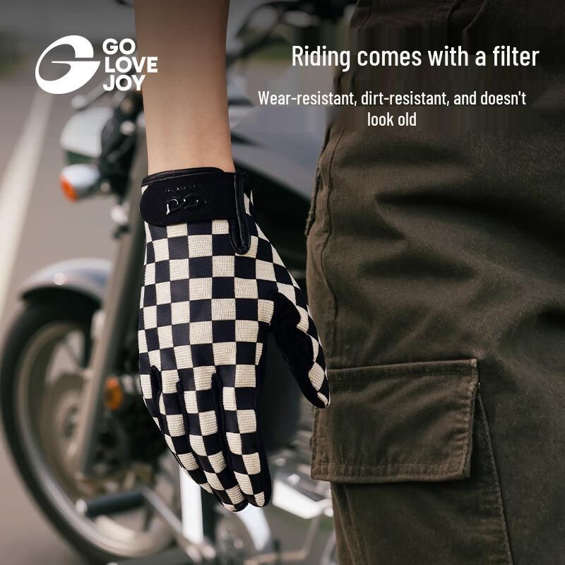 GOLOVEJOY Retro Checkerboard Motorcycle Riding Gloves