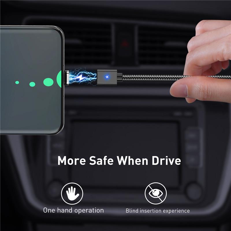 USLION Magnetisk Datakabel Micro USB Type C Telefonkabel For iPhone11Samsung Xiaomi USB Hurtigladeledning Magnetkabel