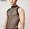 INCERUN Summer Gym Muscle Men's See Through Mesh Sleeveless Jumpsuit