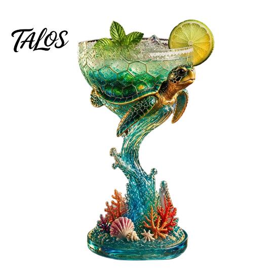 Exquisite Craft Ornaments for Living Room 3D Tropical Ocean Theme Glass Cup, Resin Art Parrot And Personalized Holiday Presents Turtle Design,