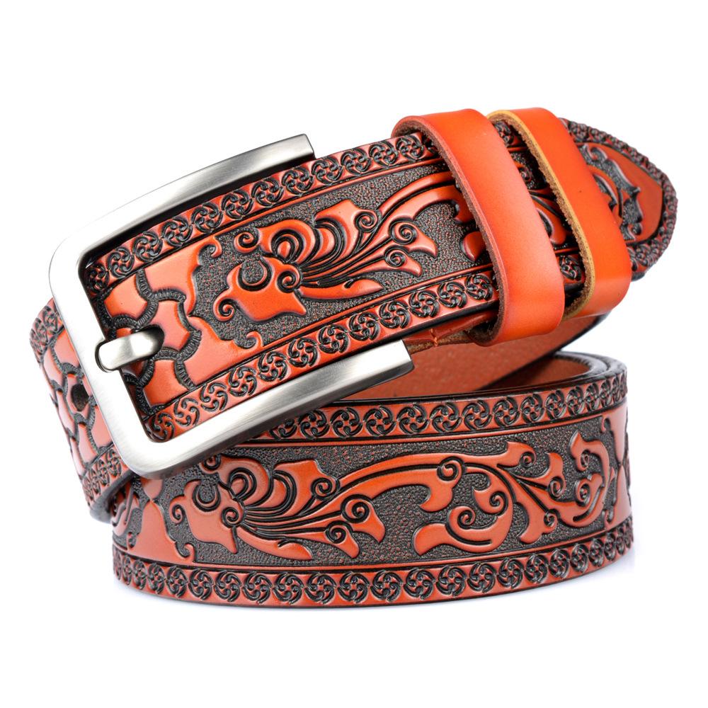 Personalized Men's Leather Belt for Jeans – Customized Carving Cowhide Belt Fashion Accessory