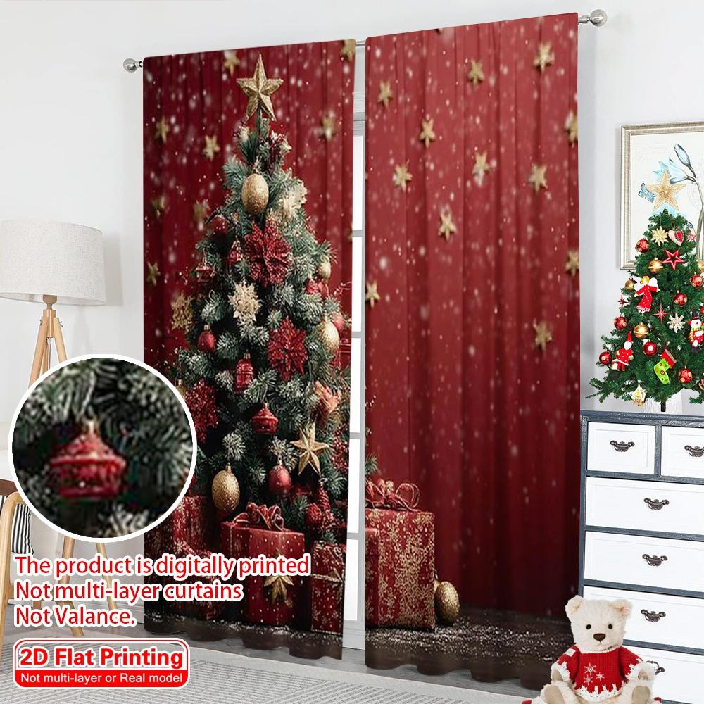 2pcs 2D flat printing Merry Christmas Window Curtains merry christmas1 100% Polyester Without Electricity Spring Use for