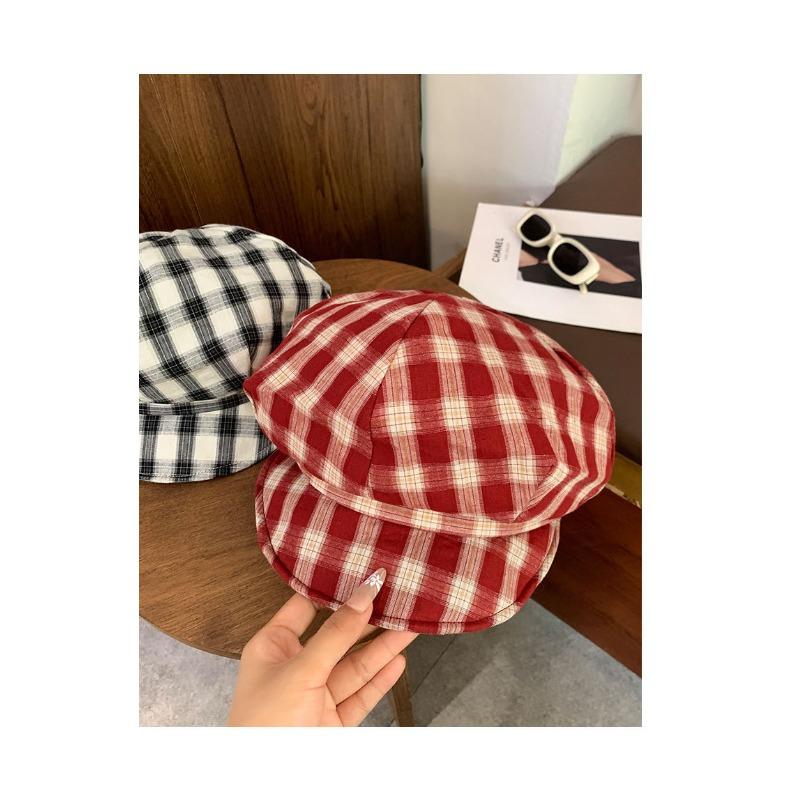 Women S Plaid Beret Hat Large Head Size College Style Japanese Vintage Autumn