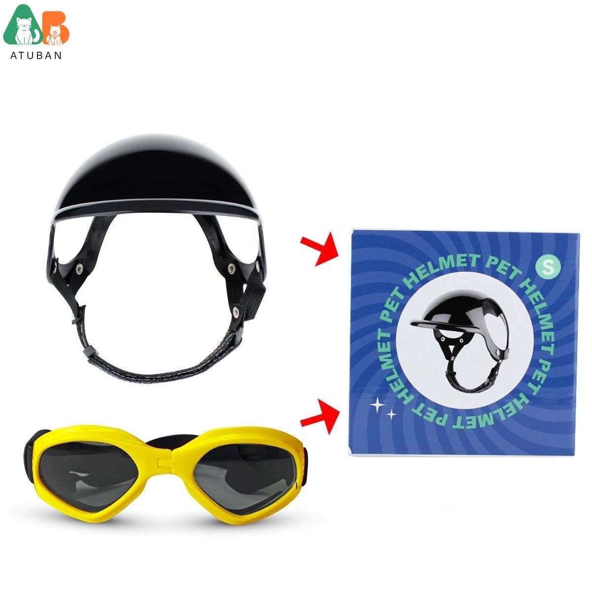 

ATUBAN Cool Pet Motorcycle Helmet - Lightweight Goggles & Ear Holes Design, Stylish Protection for Small Dogs Riding & Driving S жовтий