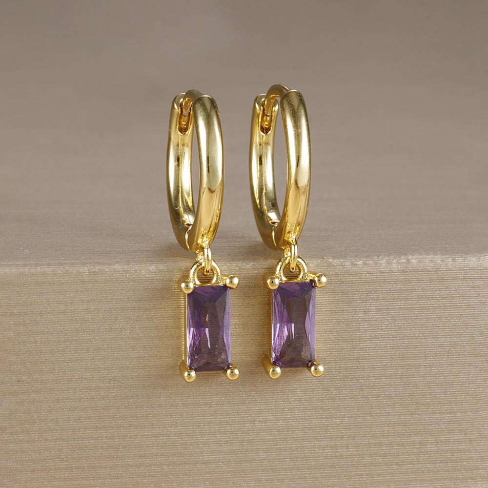 2PCS Stainless Steel December Birthday Stone Square Hanging Earrings Cubic Zirconia Chain Flower Dangle Earring Piercing Jewelry