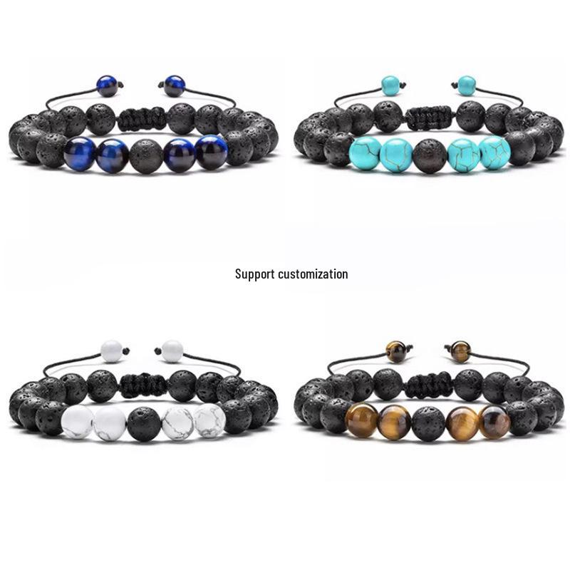 Multicolor Alloy & Volcanic Stone Yoga Bracelet with Turquoise & Tiger Eye Beads