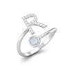 Buchstabe R Mondstein Damen Verstellbarer Offener Ring 925er Sterlingsilber