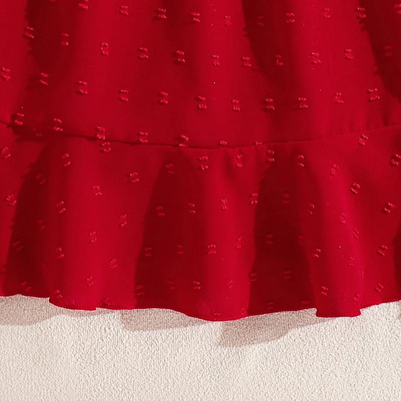 Robe d'été rouge à manches courtes pour filles de 8 à 12 ans