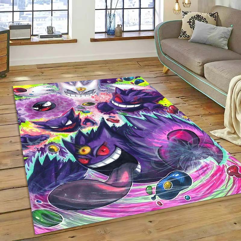 New ModelPokémon Gengar Themed XXL Rug Cool Gengar Patterns with Vivid Colors Dynamic Styles Designs Soft Floor Mat for Bedroom