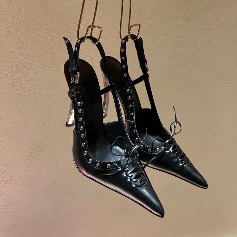 Fashion 2024 Brand Devise Rivet Bowknot Women's Sandals Fashion Sexy Slim Frenulum Sandals European American Banquet Nightclub 45 Shoes