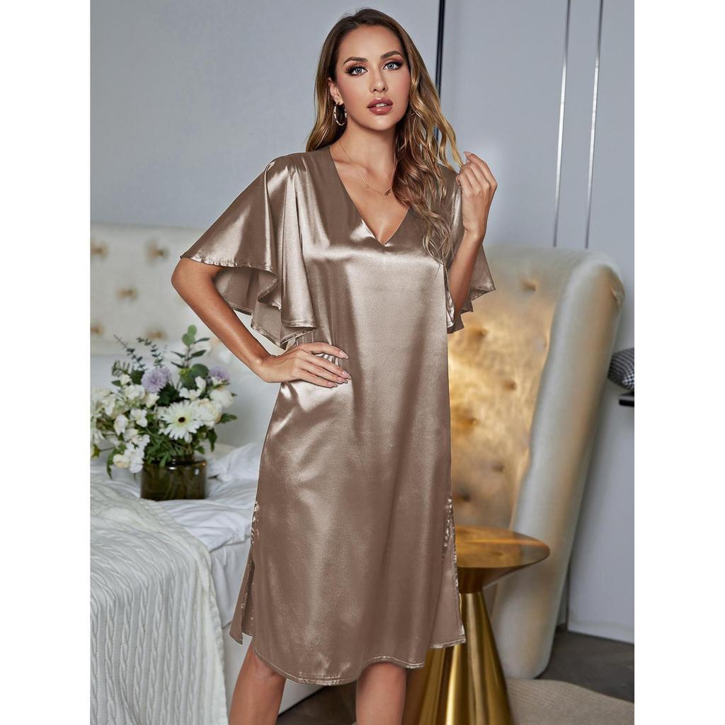 Cross-border Pajamas Women's Summer High-end Ice Silk Sexy Loungewear Short-sleeved Pajamas Women
