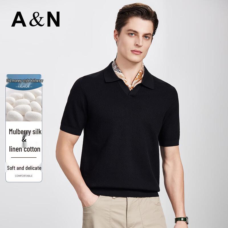 Antonio Men s Knit Silk-Linen Short Sleeve Polo Shirt M