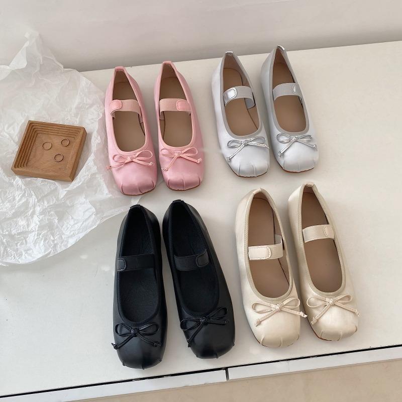 Fashion Shoes Cswo01 Women's Satin Silk Ballet Shoes Woman Classic Square Toe Bowtie Elastic Band Ballerina Flats Soft Loafers Cm