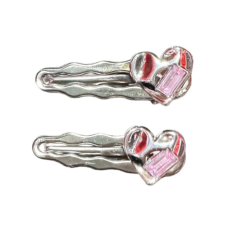 

2PCS Sweet Cool Girl Silver Rhinestone Heart BB Hair Clip Pink Heart Duck Beak Clip Bangs Clip Fashion Headwear Hair Accessories серебряный