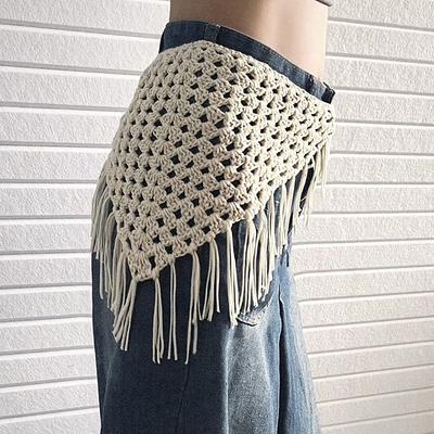 Y2K Dreieckstuch mit Fransen und Lochmuster für Damen Frühling Verstellbares Layering-Accessoire Vielseitiges Hüft- und Taillenwickeltuch Bandana