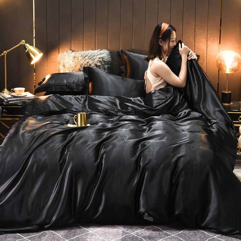 

Двухсторонний комплект постельного белья из трех предметов из чистого шелковистого мытого шелка с пододеяльником из тенселя 2.0m (6.6 ft) Bed 4pcs Set