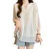 Ruffles Belly-Covering Chiffon Shirt Loose Slim Looking Short Sleeve