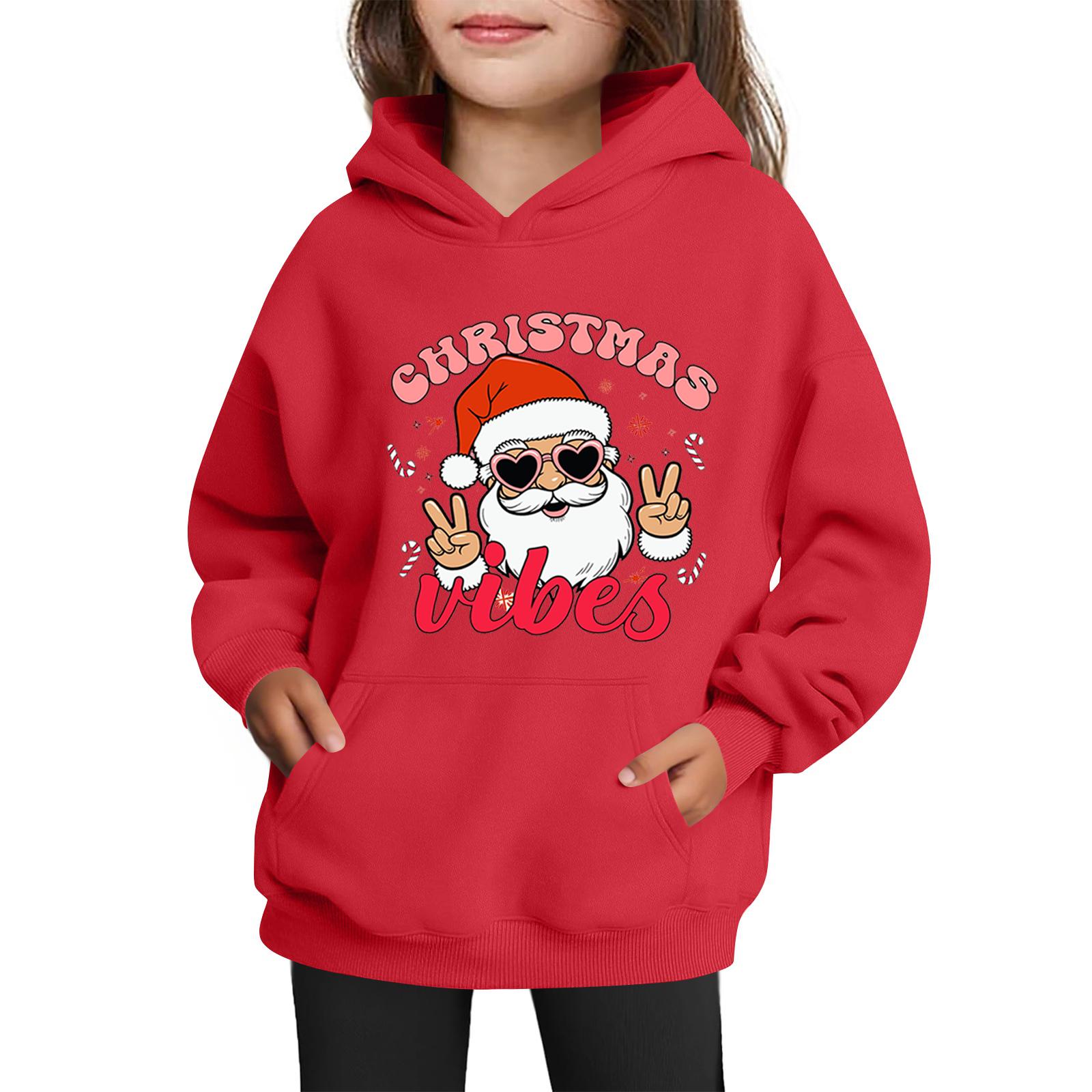 

Толстовки для девочек-подростков Худи с длинным рукавом на шнурке Пуловер Милое принтованное Худи оверсайз Рождество 140 красный
