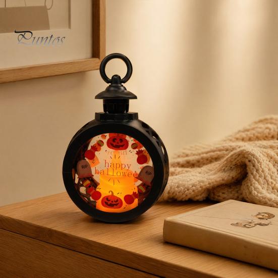 LED Decorative Flame Light Halloween Retro Pumpkin Lantern, Electronic Candle Light, Vintage Portable Handheld Lamp for Bar Haunted House Decor