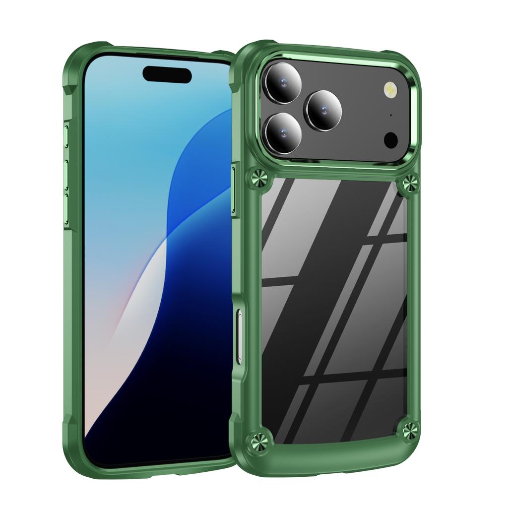 Metal Camera Frame Armor Phone Case for iPhone 17 16 15 14 13 12 11 Pro Max Air Plus Transparent Hard Acrylic Shockproof Cover