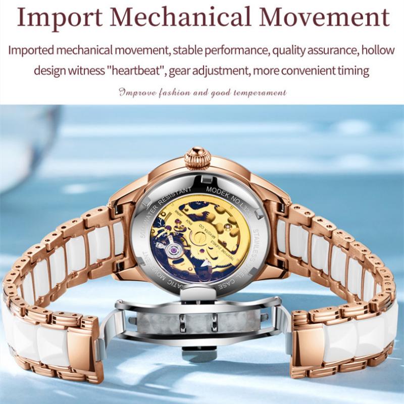 OUPINKE New Business and Leisure Ladies Watch Elegant Light Luxury Waterproof Luminous Diamond Inlaid Mechanical Watch High-end Watch