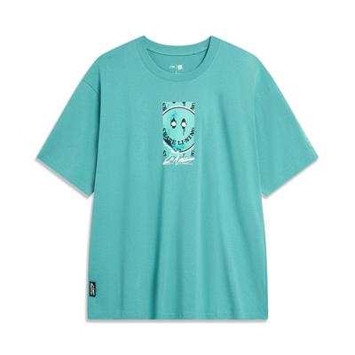 Li Ning X OG_Slick Collaboration Skateboard Series Graphic Print Sweat-Absorbing Loose Short Sleeve T-Shirt Unisex T-Shirts Frosted-Green AHST481-6