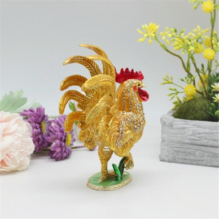 Unique Enamel Colored Rooster Decoration Metal Jewelry Box Earrings Organiser Case Perfect For Gift Giving