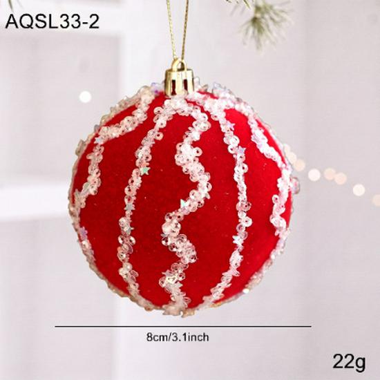 Red Flocked Fabric Christmas Tree Ornament Ball