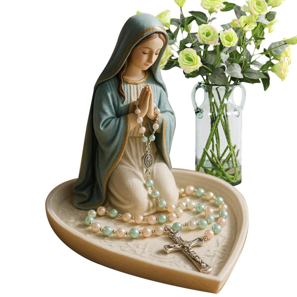 Virgin Mary Rosary Holder Statue Resin Prayer Jesus Rosary Holder Our Lady of Grace Statue Desktop Ornaments Home Decor
