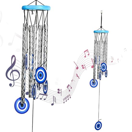 Crocon Wind Chimes for Garden – Soothing Sound & Elegant Décor | Evil Eye Chimes for Positive Energy | Housewarming & Good Luck Gifts