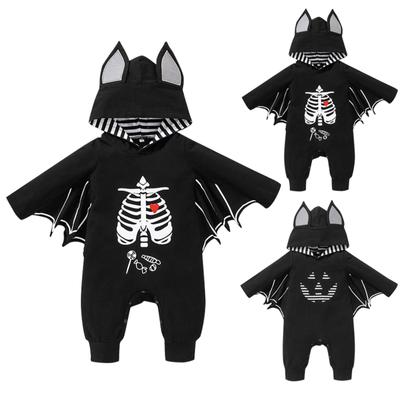 Toddler Halloween Long Sleeve Winged Batshape Hooded Jumpsuit Romper