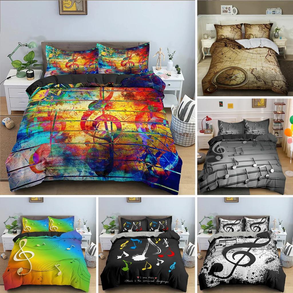 Musical Note Music Theme Comfortable Duvet Quilt Cover Pillowcase Bedding Set Children Bedroom Decoration Home Textile