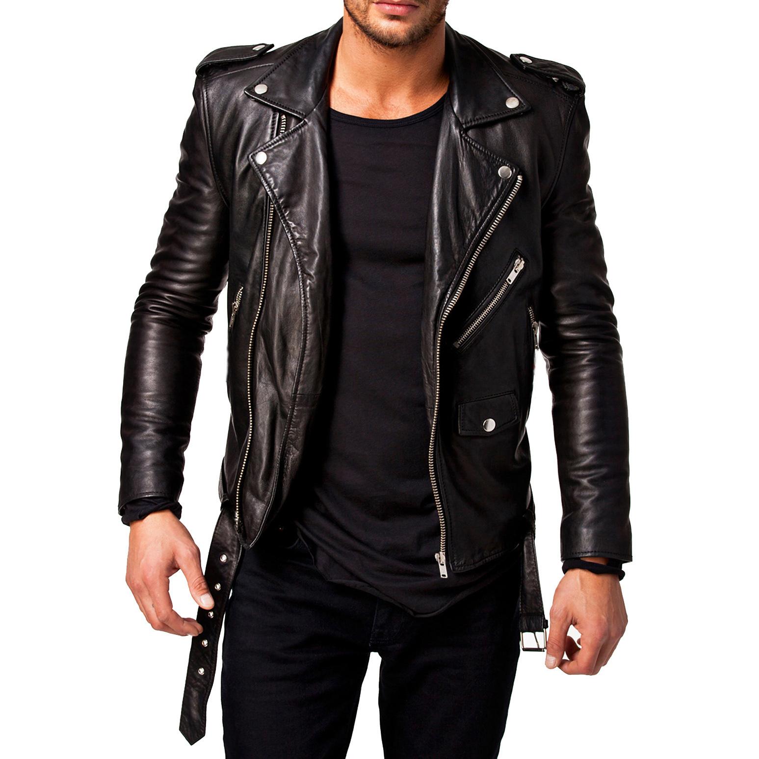 

SkinOutfit Men s Genuine Lambskin Black Leather Jacket Stylish Motorcycle Bomber Biker Outerwear MJ 58 XXXL чорний