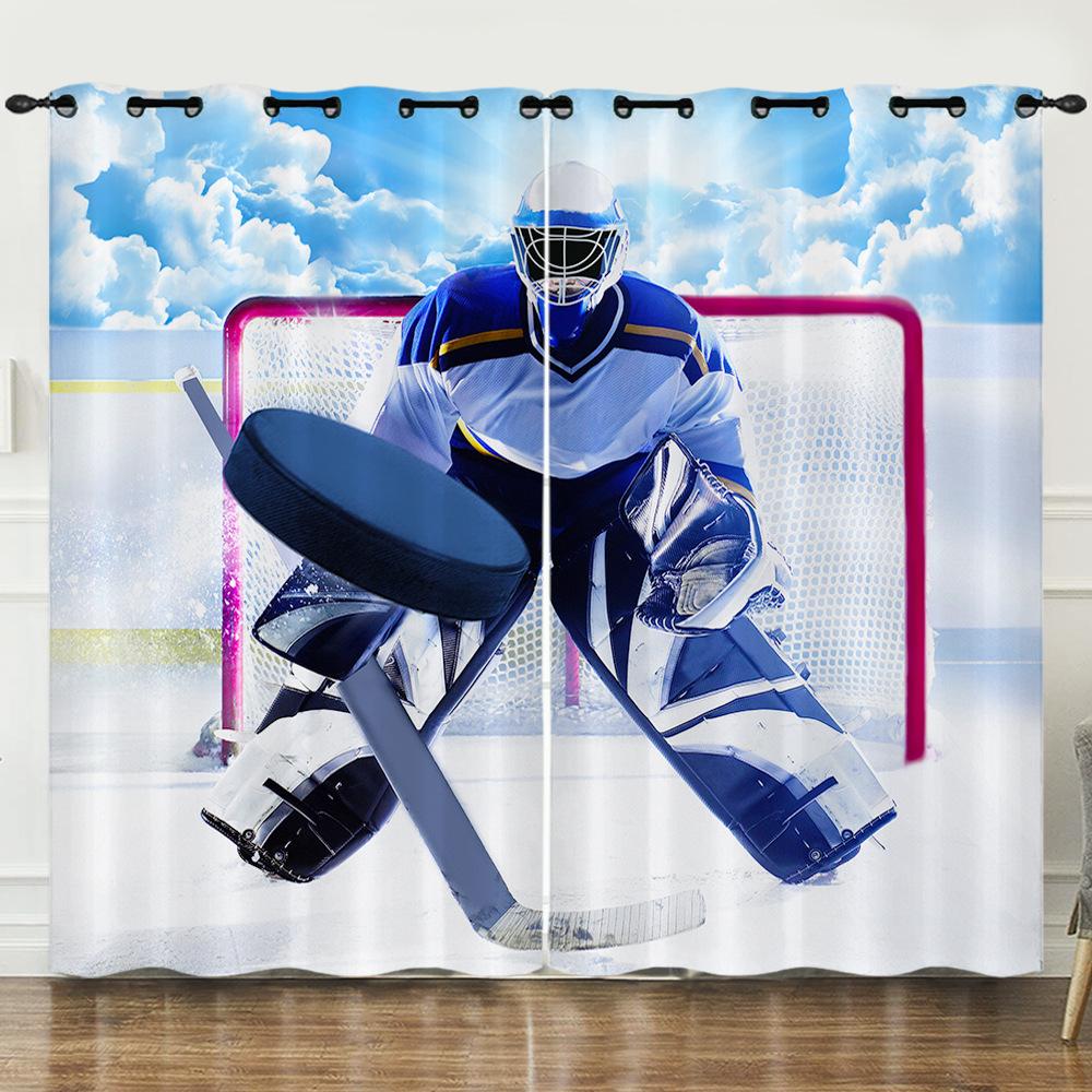 Ice And Snow Sports Ice Hockey Curling 3D Digital Printing Curtain Blackout Punching