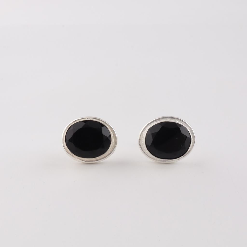 Black Onyx Gemstone 925 Sterling Silver Gift Jewelry Handmade Stud Earrings 0.5" EE-178-21