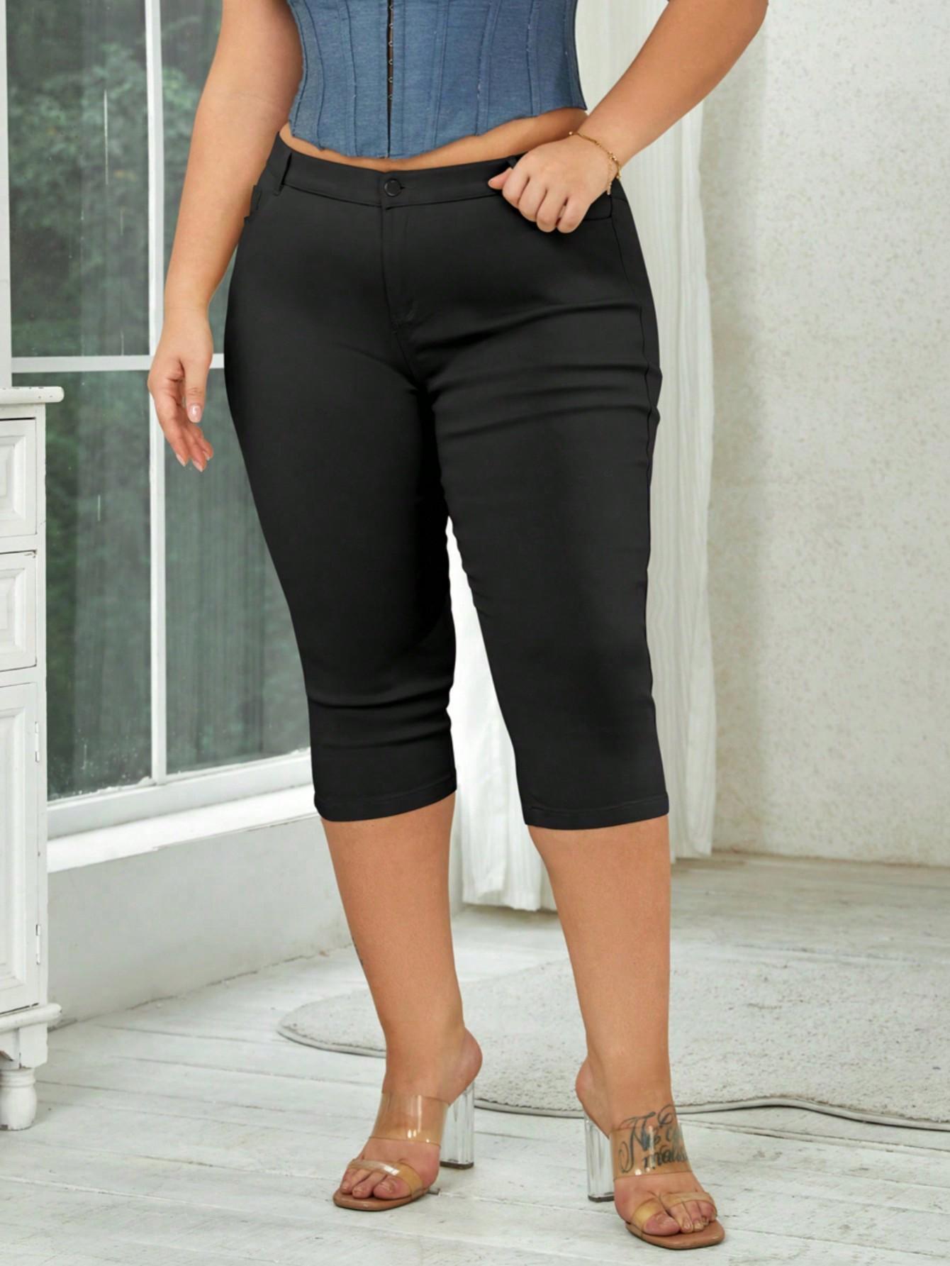 

Rose Beauty A Женские брюки-капри с высокой талией, ультраэластичные, с косыми карманами, повседневные, удобные, весенние, длиной до колена 5XL чёрный