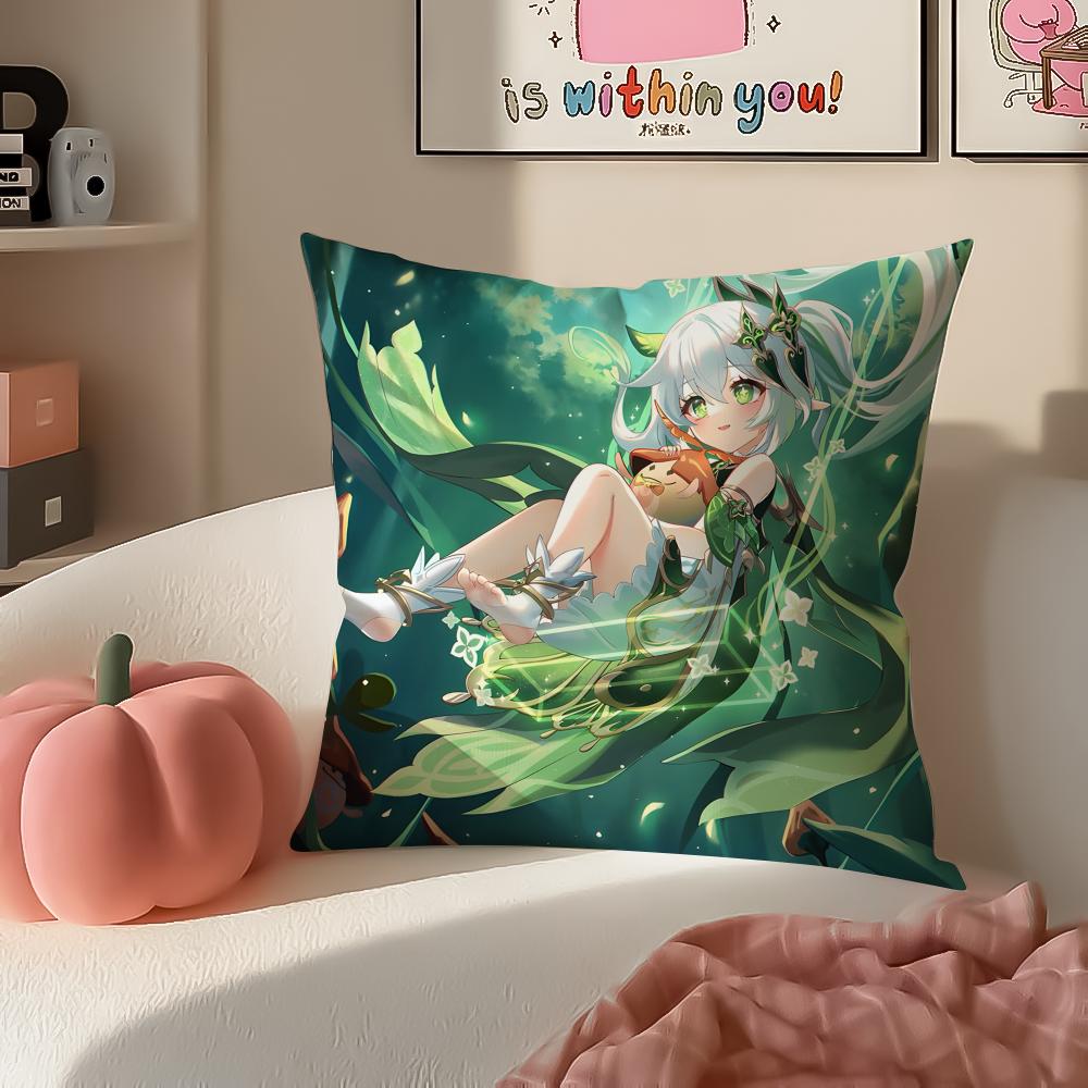 Genshin Nahida Cushion Cover Pillowcase Short Plush Invisible zipper Room Sofa Cushion Cover