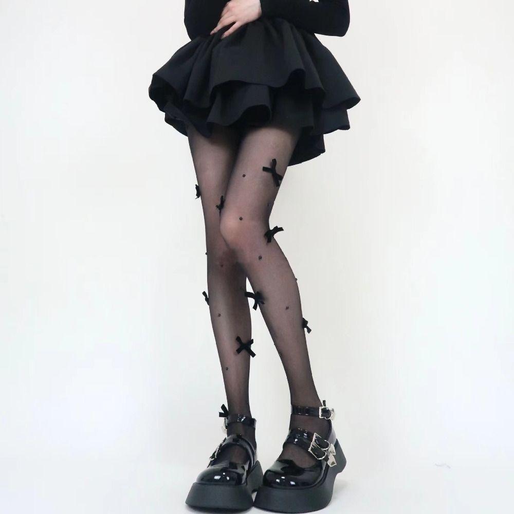 Pearl Embroidery Pearl Stockings Velvet Bow Pantyhose Fashionable Body Stockings Base Layer