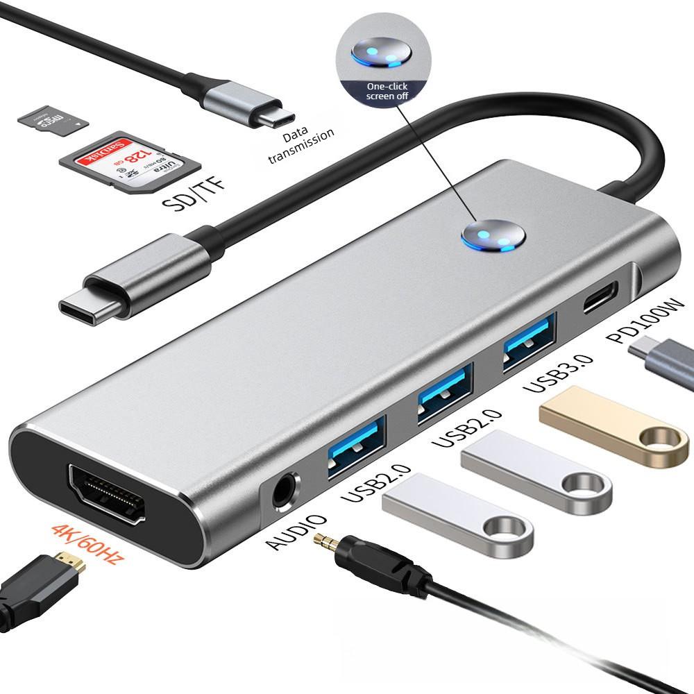 Type-C Docking Station (HUB), One-click Screen-off USB Converter, 4K High-definition Screen Projection, Laptop Multi-interface