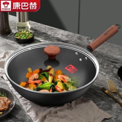 KOBACH 32cm Traditioneller Eisen-Wok mit Sichtdeckel