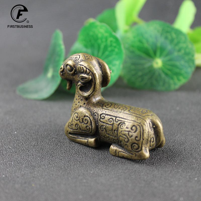 Antique Bronze Goat Statue Decoration Solid Brass Sheep Ornament Copper Tea Pet Desktop Paperweight Vintage Home Decor Accessory