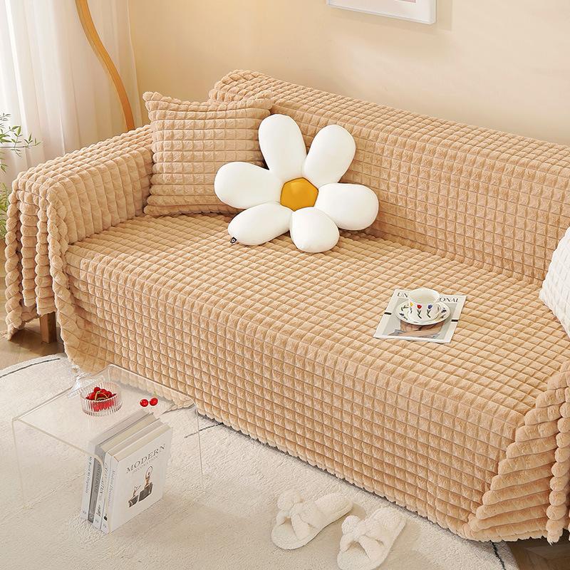Rabbit Plush Sofa Cushion, Winter Light Luxury Plush Sofa Cover, Full Cover Scarf Cover, Universal Cushion, Non-slip Cover Towel
