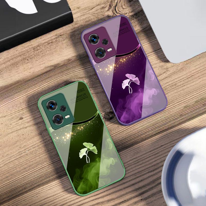 Lila Rauch Ginkgo Blätter Für Xiaomi 14 Ultra 13 Lite Redmi Note 13 11 Pro 12 Plus Poco X6 3 Pro F4 6 GT Gehärtete Handyhülle