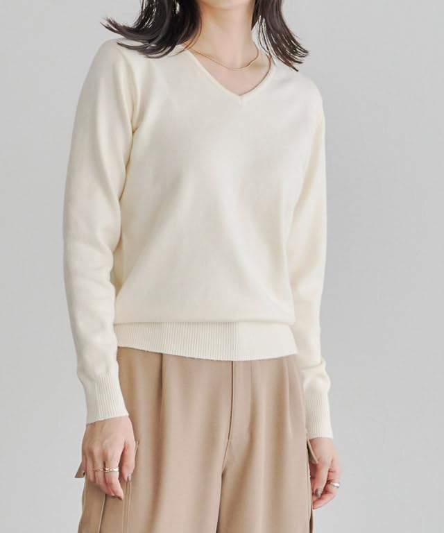 Pierrot Premium Cashmere Touch Knit Sweater for Women Solid Simple Boat Versatile Top (Long Sleeve, Color, V-Neck, Neck) - Fall/Winter (Small/V-Neck,